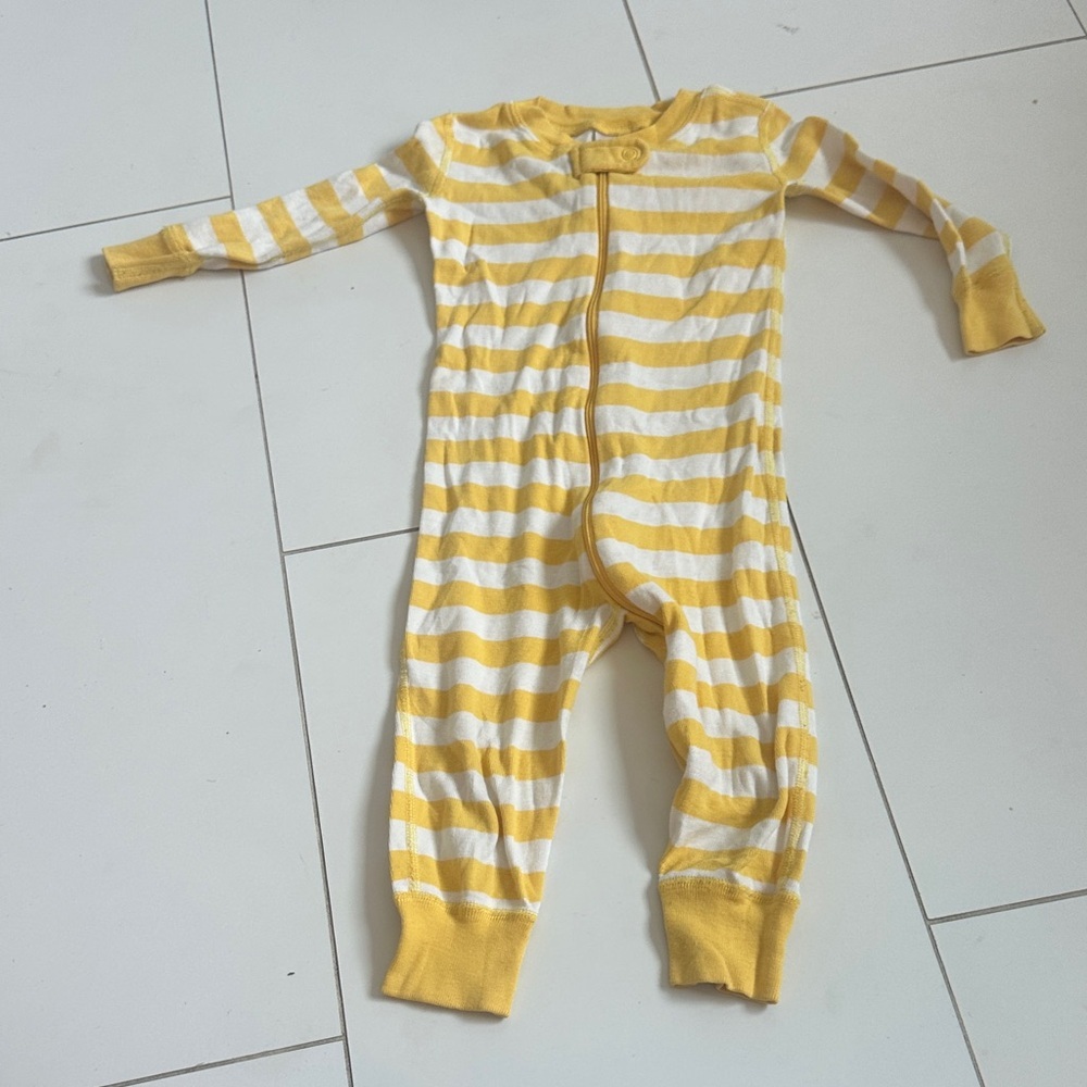Hanna Andersson Yellow and White Striped Kids One Piece 18/24m
